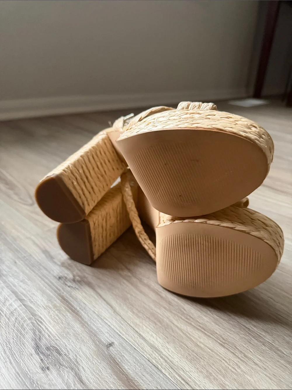 Woven Platform Ankle-Strap Sandal in Natural Beige